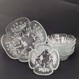Dansk floriform Salad bowl set, Lasisepat Mantsala, Finnish glass bowl